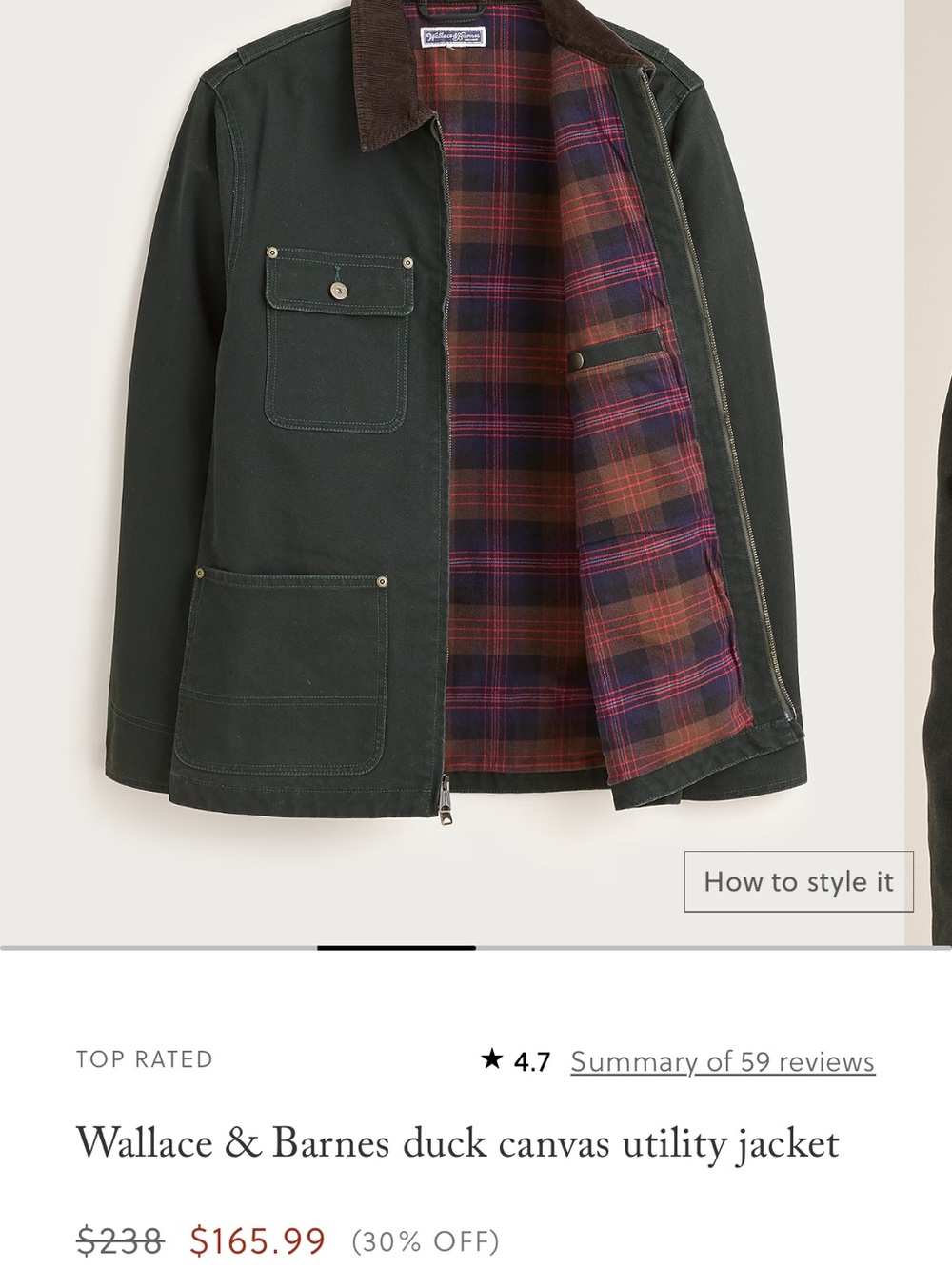 Wallace & Barnes Men's Forest Green Duck Canvas Utility Jacket